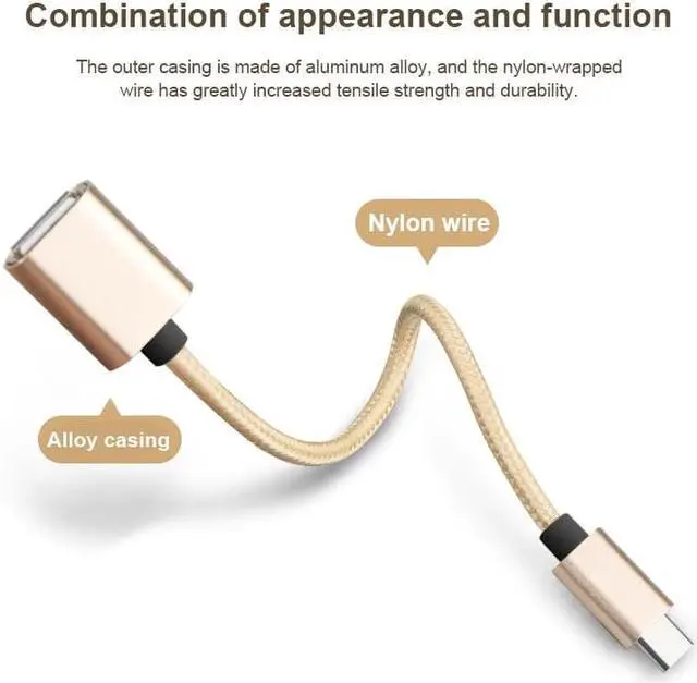 Alt view image 8 of 9 - USB Type C to OTG Cable Adapter Converter Audio Cable splitter for type c usbc otg cord alloy casing nylon wire connector type c