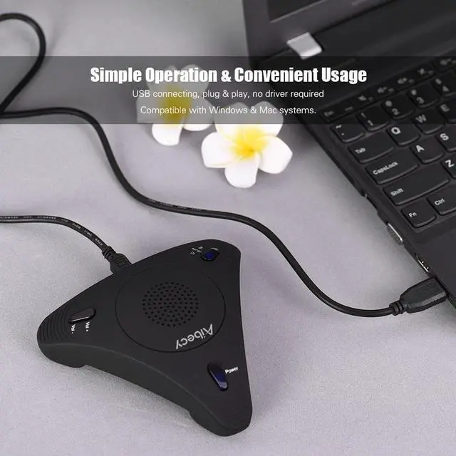Alt view image 4 of 6 - Aibecy Desktop Computer Conference Omnidirectional Condenser Microphone Mic Speaker Speakerphone 360 Audio Pickup Plug &amp