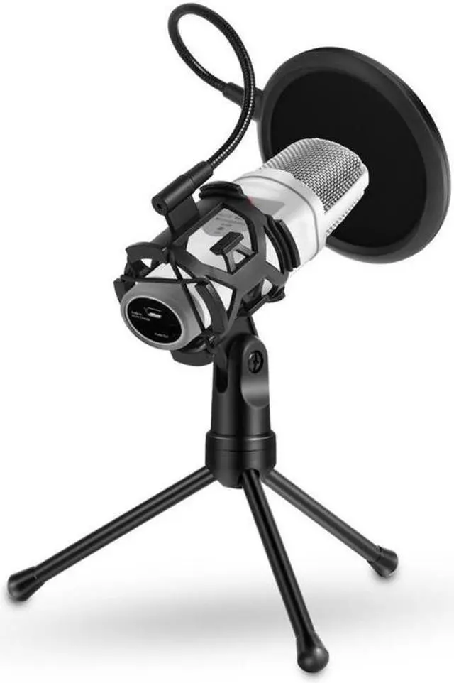 Alt view image 6 of 6 - Foldable Microphone Shockproof Shock Mount Filter Bracket Stand Mic Tripod Portable Desktop Conference Mic with Saliva Mask