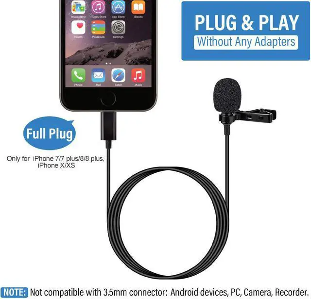 Main image of Pro Lavalier Lapel Microphone Omnidirectional Condenser Mic for iPhone 7/7 plus/8/8 plus, iPhone X/XS Interview Video Recording