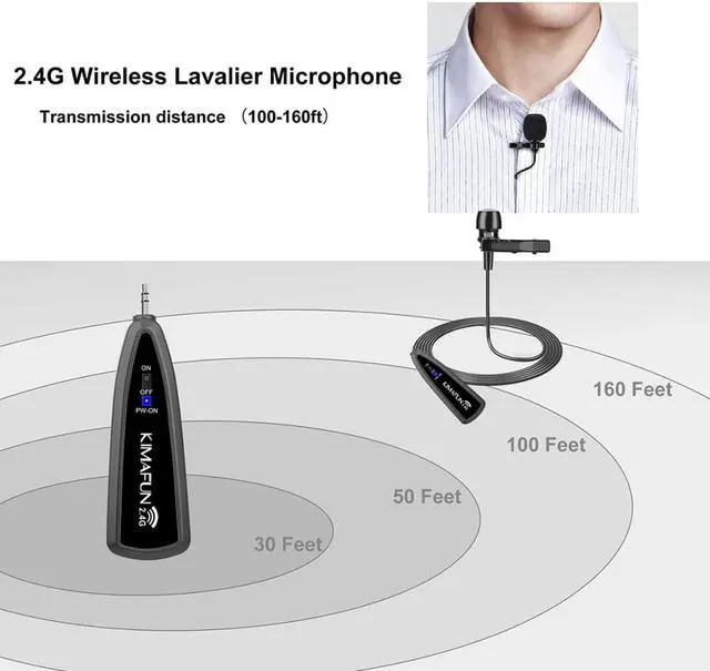 Alt view image 3 of 6 - KIMAFUN 2.4G lavalier 40 50m Wireless Microphone Headhold for Voice Amplifier iphone for Youtube recording teaching microphones