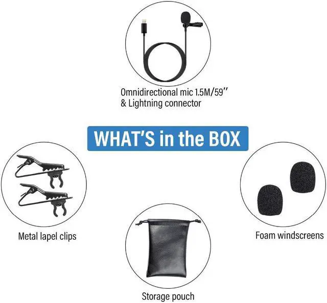 Alt view image 5 of 5 - Pro Lavalier Lapel Microphone Omnidirectional Condenser Mic for iPhone 7/7 plus/8/8 plus, iPhone X/XS Interview Video Recording