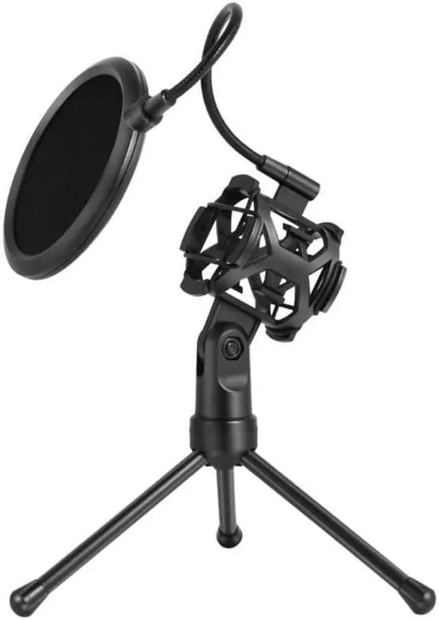 Alt view image 2 of 6 - Foldable Microphone Shockproof Shock Mount Filter Bracket Stand Mic Tripod Portable Desktop Conference Mic with Saliva Mask