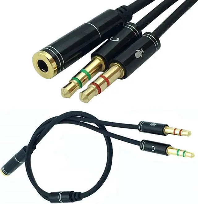 Alt view image 3 of 6 - AUX 3.5mm Audio Mic Splitter Cable Female to 2 Male Headphone Microphone Adapter