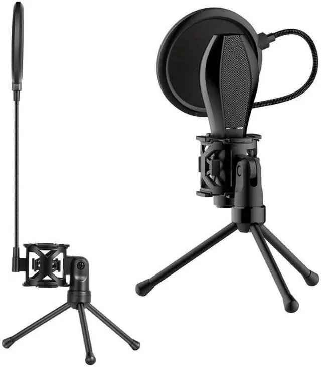 Alt view image 4 of 6 - Foldable Microphone Shockproof Shock Mount Filter Bracket Stand Mic Tripod Portable Desktop Conference Mic with Saliva Mask