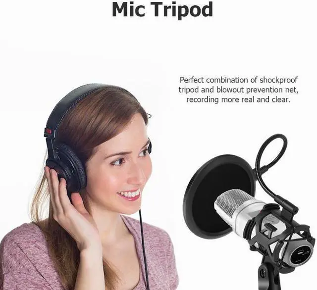Main image of Foldable Microphone Shockproof Shock Mount Filter Bracket Stand Mic Tripod Portable Desktop Conference Mic with Saliva Mask