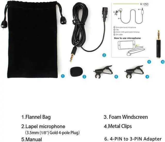 Alt view image 2 of 6 - Lavalier mini professional condenser Microphone Handsfree Clip On Recording Lapel Mic for DSLR Voice Amplifier Smart phone