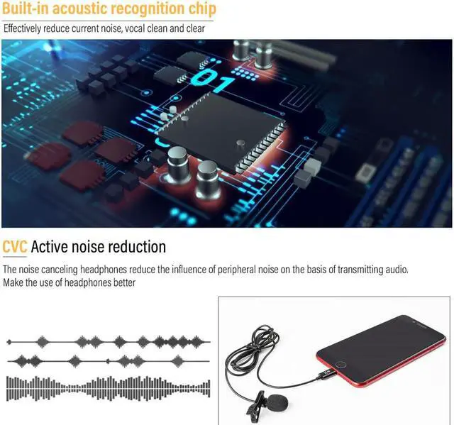 Alt view image 3 of 5 - Pro Lavalier Lapel Microphone Omnidirectional Condenser Mic for iPhone 7/7 plus/8/8 plus, iPhone X/XS Interview Video Recording