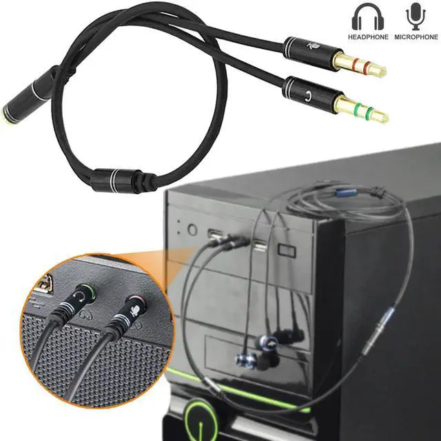 Alt view image 2 of 6 - AUX 3.5mm Audio Mic Splitter Cable Female to 2 Male Headphone Microphone Adapter