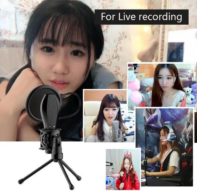 Alt view image 3 of 6 - Foldable Microphone Shockproof Shock Mount Filter Bracket Stand Mic Tripod Portable Desktop Conference Mic with Saliva Mask