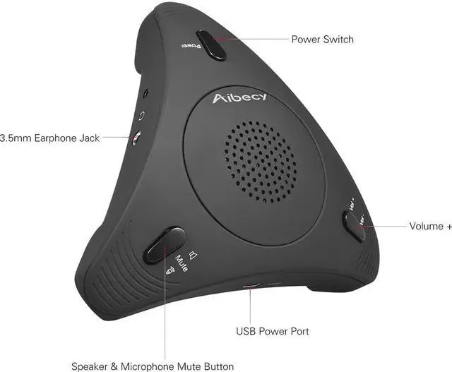 Alt view image 3 of 6 - Aibecy Desktop Computer Conference Omnidirectional Condenser Microphone Mic Speaker Speakerphone 360 Audio Pickup Plug &amp