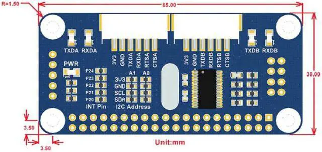 Alt view image 6 of 6 - Expansion Board for Raspberry Pi 4B/3B/Zero SC16IS752 I2C Interface Two-Way Uart Serial Port Module