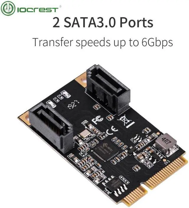 Alt view image 4 of 6 - 2 Port SATA III Full Height Mini PCIE 3.0 gen3 high speed Controller Card