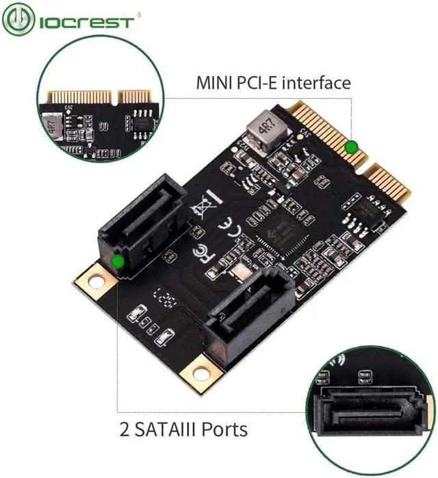 Alt view image 5 of 6 - 2 Port SATA III Full Height Mini PCIE 3.0 gen3 high speed Controller Card