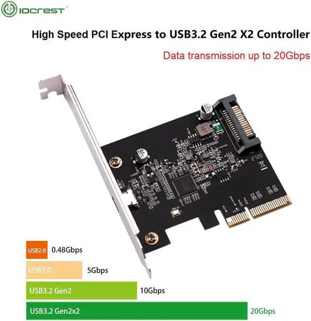 Alt view image 3 of 6 - PCIE3.0 To USB3.2 Type-c 20G Data Transfer and 20W Quick Charge USB-C controller Card