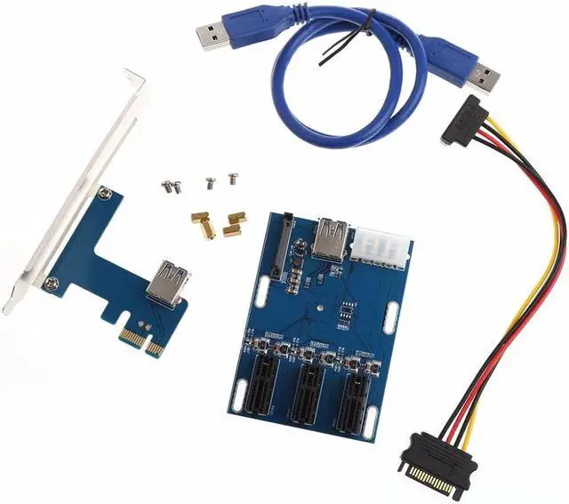 Alt view image 2 of 6 - 1 Port PCI-E 1X To 3 Slot 1X Switch Multiplier Expander Board HUB Expansion Riser Card + USB Power Cable Set