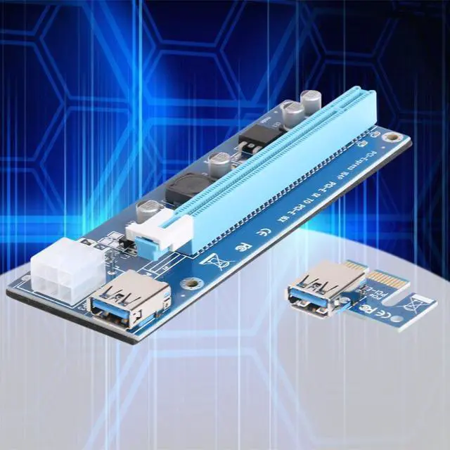 Alt view image 2 of 6 - PCI-E1X to 16X Upgraded Version PCI-E Express Extender Riser Card SATA 15Pin Male to 6Pin Power Line USB 3.0 Cable for Mining