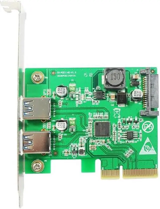 Alt view image 3 of 6 - Desktop PCI Express x4 to Dual USB3.1 Type A port Adapter 2 ports USB 3.1 Type-A PCI-e Controller Card SATA power Supply