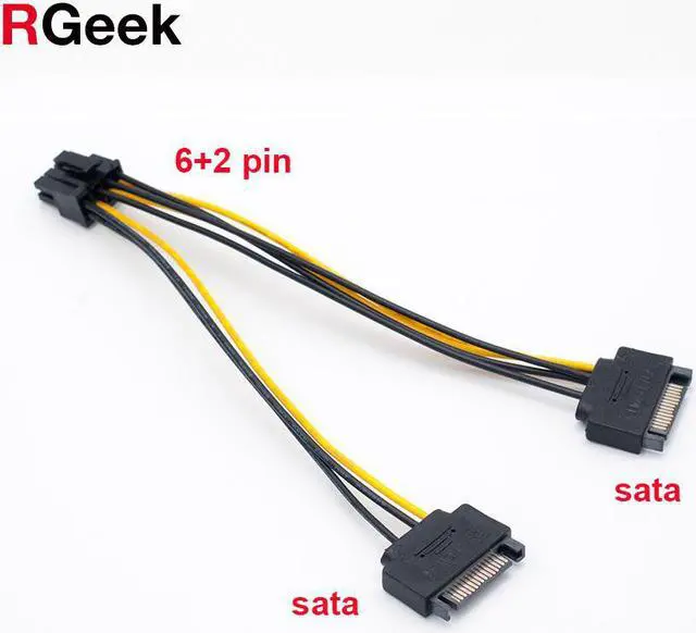 Main image of 2 SATA Power to 8 Pin (6+2) PCI Express PCI-E Video Card Power Cable Adapter