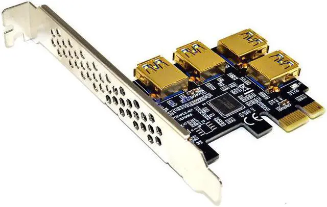 Alt view image 5 of 6 - 4 Port USB3.0 Riser Card Gold PCI-E 1 to 4 PCI Express 16X Slot External Adapter PCIe Port Multiplier Card for BTC Mining