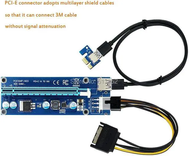 Alt view image 2 of 5 - 006C PC PCIe PCI-E PCI Express Riser Card 1x to 16x USB 3.0 Data Cable SATA to 6Pin IDE Molex Power Supply for BTC Miner Machine