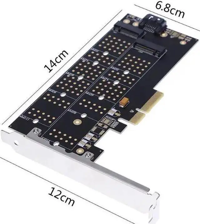Alt view image 6 of 6 - Amify PCI-E 4x to NVMe M.2 NGFF B Key + M.2 NGFF M Key SSD Slot Adapter Card for 2230/2242/2260/2280 NGFF SSD Cards High Speed