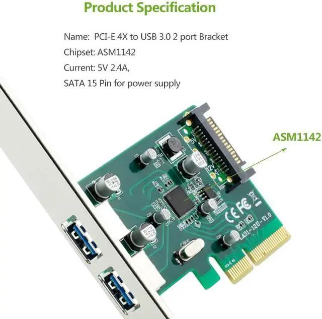 Alt view image 3 of 6 - 2 ports USB 3.0 to PCI Express Controller Card Bracket pci-e 4x to USB3.0 Add On Cards Adapter