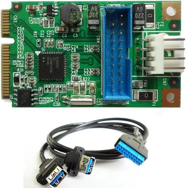Alt view image 3 of 3 - Mini PCIe to dual USB 3.0 adapter mini PCI-e to 19Pin USB3.0 header converter + 19P USB female header to 2 USB3.0 spiltter cable