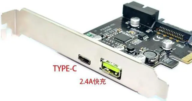 Alt view image 4 of 4 - Amify PCI-e To USB3.1 Type-C Expansion Card PCIe To USB 2.4A Fast Charge + 19PIN Front USB Riser Card