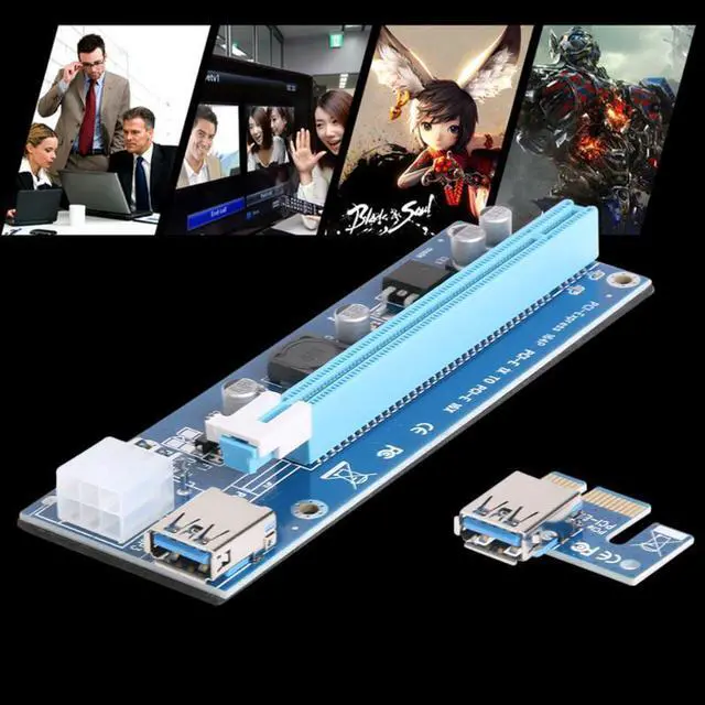 Alt view image 3 of 6 - PCI-E1X to 16X Upgraded Version PCI-E Express Extender Riser Card SATA 15Pin Male to 6Pin Power Line USB 3.0 Cable for Mining