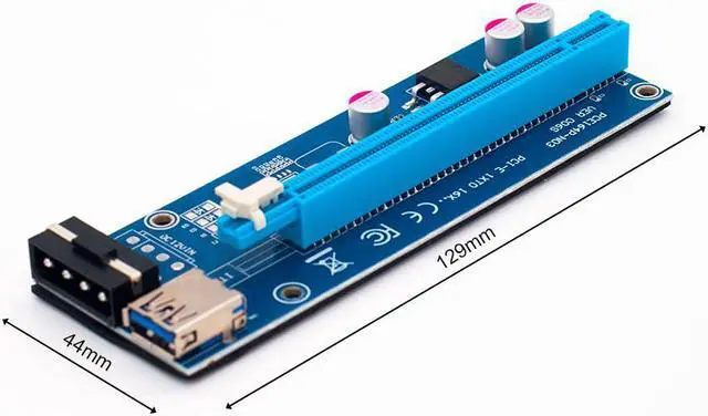 Alt view image 2 of 5 - Blue 60cm PCI-E extender PCI Express Riser Card 1x to 16x USB 3.0 SATA to 4Pin IDE Molex Power for BTC Mining Miner