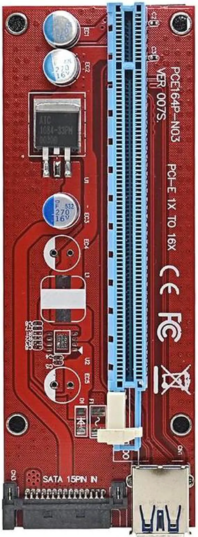 Alt view image 3 of 6 - 0.6M PCI-E 1X to 16X Riser Card Extender PCIE PCI Express Adapter with USB 3.0 Cable + 15Pin SATA Molex Power Connector
