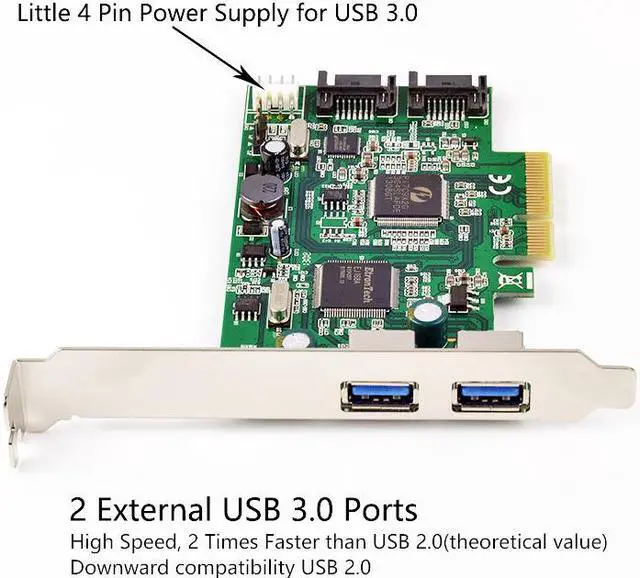 Alt view image 4 of 5 - PCI-e to Dual SATA 6Gb/s + 2-Port External USB 3.0 PCI Express Combo Card SATA III Port Multiplier PCIe