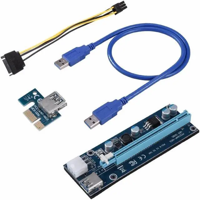 Main image of 5pcs USB3.0 PCI-E Powered Express 1x to 16x Extender Riser Card Adapter SATA to 6Pin Power Cable Molex Power for BTC Miner