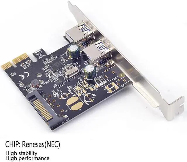 Alt view image 4 of 6 - PCI-E USB 3.0 2 Ports Card with 15-pin SATA Power Converter Renesas NEC chipset