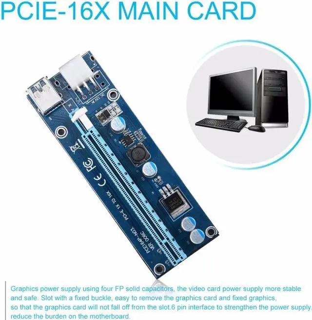 Alt view image 3 of 6 - 5pcs USB3.0 PCI-E Powered Express 1x to 16x Extender Riser Card Adapter SATA to 6Pin Power Cable Molex Power for BTC Miner