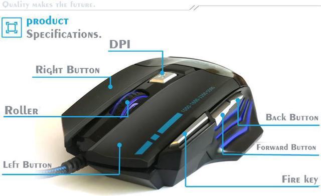 Alt view image 3 of 6 - Stanstar Hidden Bat USB Wired Optical Gaming Mouse 7-Key Illuminated Breathing Light Firepower Button(Black Four 3200DPI)