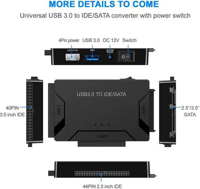 Main image of Stanstar USB 3.0 to IDE/SATA Converter Adapter with Power Switch for 2.5"/3.5" SATA/IDE/SSD Hard Drive Disks, Support 2TB, Include 12V 2APower Adapter & USB 3.0 Cable
