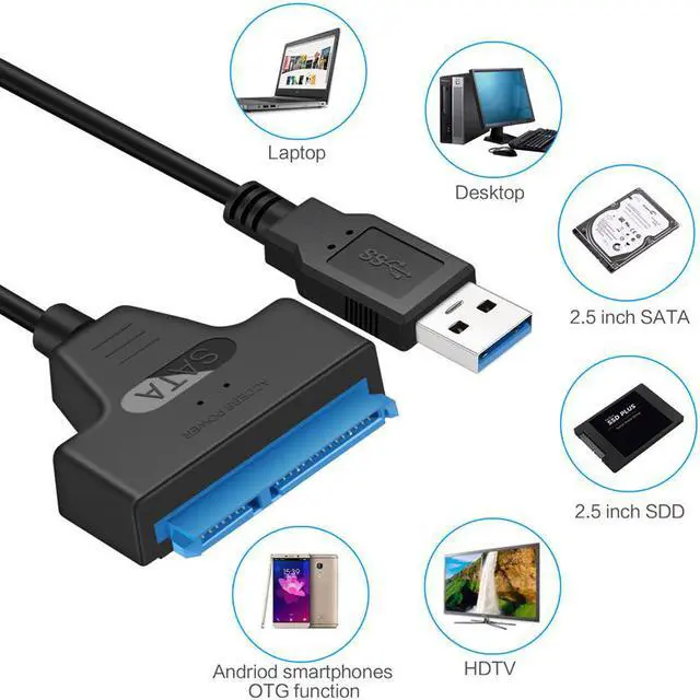 Alt view image 6 of 7 - Stanstar USB 3.0 SATA III Hard Drive Adapter Cable for 2.5 inch SSD & HDD Support UASP 20 inch, Black