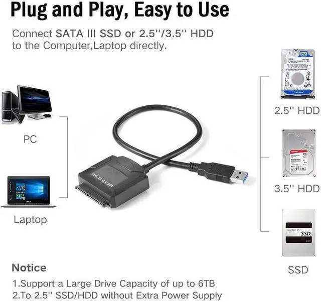 Alt view image 2 of 7 - Stanstar USB 3.0 to SATA hard drive cable USB 3.0 easy drive cable support all hard drives