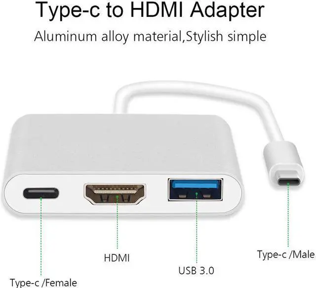 Alt view image 2 of 7 - STANSTAR USB-C to HDMI Adapter (Supports 4K / 60Hz) - Type- C 3 in 1 Converter Cable for 2017/2016 MacBook Pro, MacBook, Mac Pro, iMac, Chromebook, More USB 3.0 Type-C Devices
