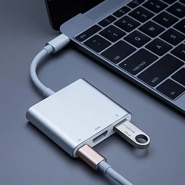Alt view image 5 of 7 - STANSTAR USB-C to HDMI Adapter (Supports 4K / 60Hz) - Type- C 3 in 1 Converter Cable for 2017/2016 MacBook Pro, MacBook, Mac Pro, iMac, Chromebook, More USB 3.0 Type-C Devices