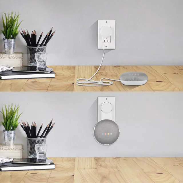 Alt view image 5 of 7 - STANSTA Wall Mount Holder for Google Home Mini, A Space-Saving Accessories for Google Home Mini Voice Assistant(1Pack  US Plug)