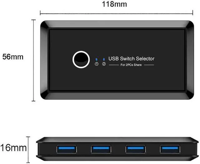 Alt view image 4 of 7 - STANSTAR USB 3.0 Switch Selector, 2 Computers Sharing 4 USB Port Devices, KVM Peripheral Switcher Box for Mouse Keyboard Scanner Printer PC, with One Button Swapping and 2 USB3.0 Cable