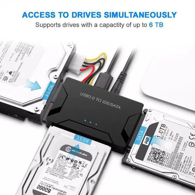Alt view image 6 of 7 - STANSTAR USB 3.0 to IDE/SATA Converter Hard Drive Adapter with Power Switch for 2.5"/3.5" SATA HDD/SSD & IDE HDD Drives Optical Drive, Support 5TB, Include 12V 2A Power Adapter & USB 3.0 Cable