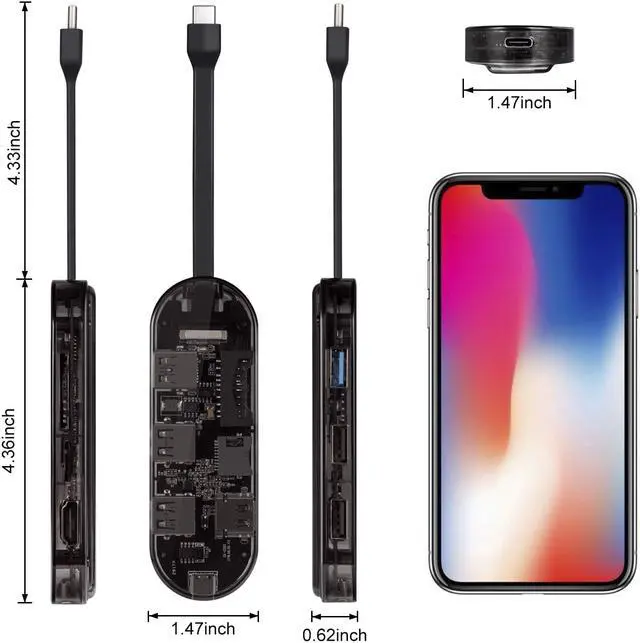 Alt view image 2 of 7 - STANSTAR USB C Hub Multiport Adapter, 7 in 1 Portable Space Aluminum Dongle with 4K HDMI Output, USB Ports, SD/Micro SD Card Reader Compatible for More Type C Devices