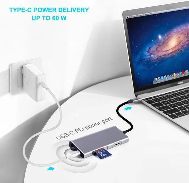 Alt view image 5 of 7 - STANSTAR Type-C Docking Station USB-C Converter HDMI 8-in-1 Type C Hub Multi-Function Hub, Laptop TV Converter MacBook Adapter