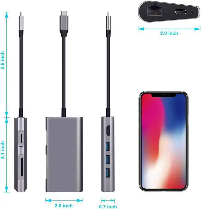 Alt view image 2 of 7 - STANSTAR Type-C Docking Station USB-C Converter HDMI 8-in-1 Type C Hub Multi-Function Hub, Laptop TV Converter MacBook Adapter