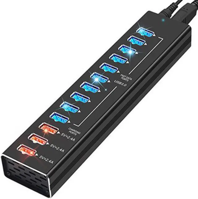 Alt view image 3 of 7 - STANSTAR USB Hub, All Aluminum Alloy 13 Port Hub with 3 Port Smart Fast Charge Super High Speed USB3.0 Interface Plug and Play