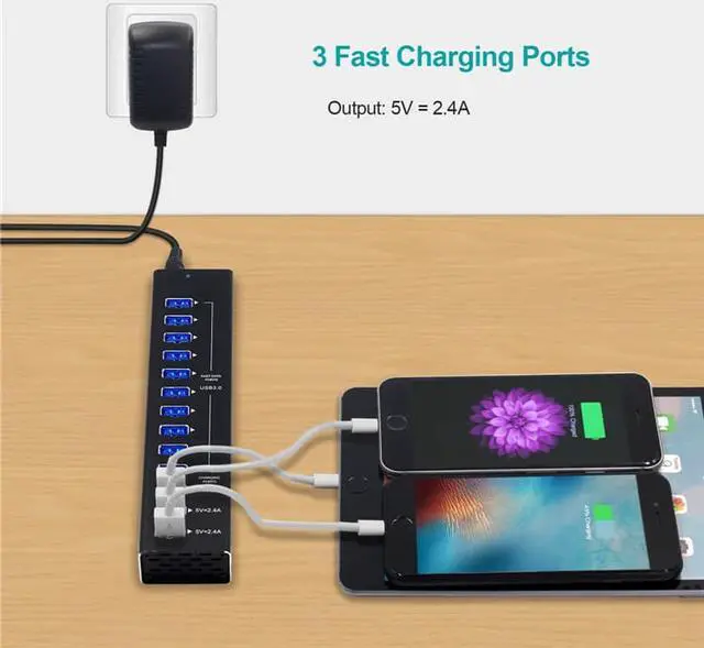 Alt view image 6 of 7 - STANSTAR USB Hub, All Aluminum Alloy 13 Port Hub with 3 Port Smart Fast Charge Super High Speed USB3.0 Interface Plug and Play